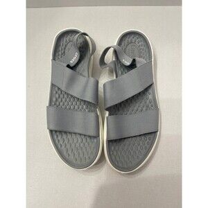 Crocs Women's LiteRide Stretch Ankle Strap Sandal Size 10 Light Grey/White